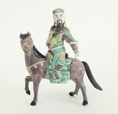 CHINESE GLAZED BISCUIT PORCELAIN EQUESTRIAN FIGURE