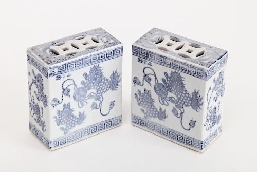 PAIR OF CHINESE BLUE AND WHITE PORCELAIN FLOWER BRICKS