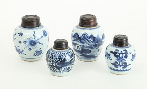CHINESE BLUE AND WHITE PORCELAIN JAR AND THREE OTHER PORCELAIN GINGER JARS