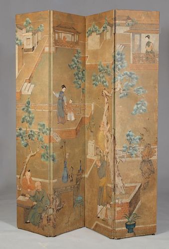 CHINESE EXPORT PAINTED EIGHT-PANEL SCREEN