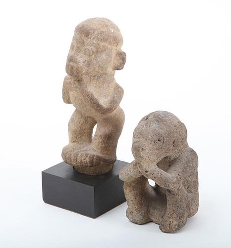 TWO PRE-COLUMBIAN TYPE CARVED STONE FIGURES