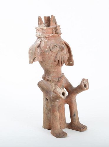 MIXTEC TYPE POTTERY FIGURE OF A SEATED TLALOC""