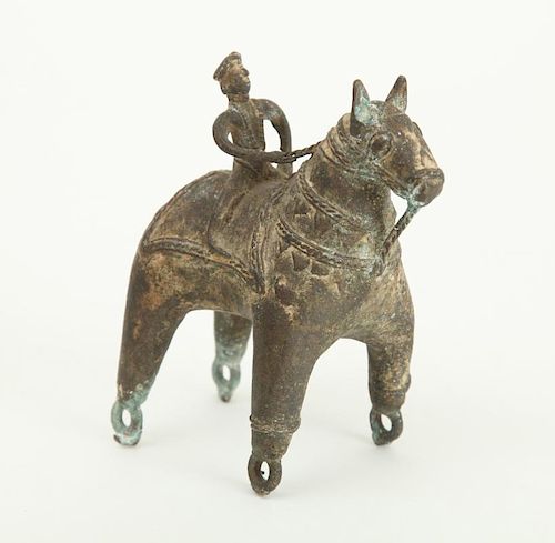 AFRICAN BRONZE EQUESTRIAN FIGURAL PULL TOY