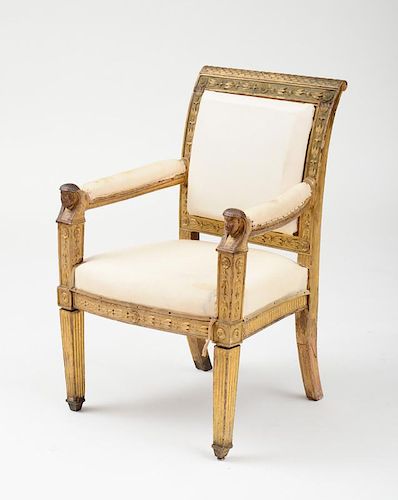 ITALIAN GILTWOOD ARMCHAIR, IN THE FRENCH EMPIRE TASTE