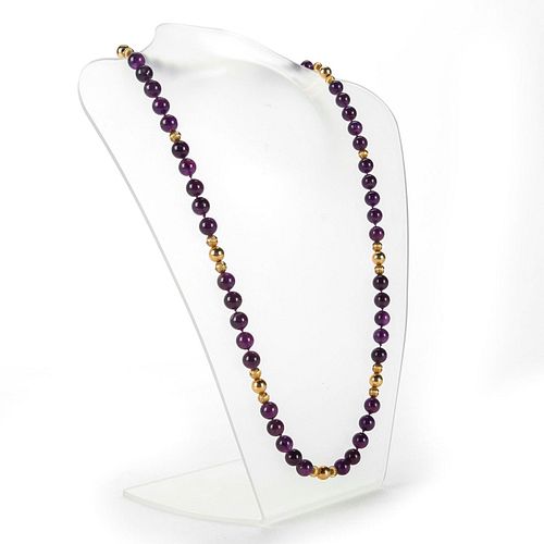 AMETHYST BEAD NECKLACE W. 14K GOLD CLASP