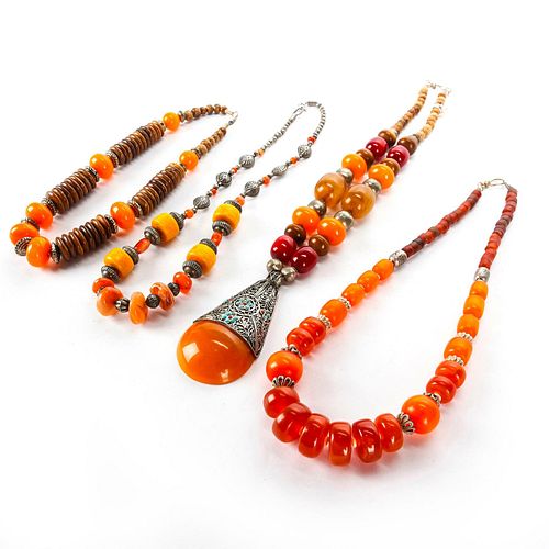 4 TRADITIONAL CARNELIAN MIDDLE EASTERN NECKLACES