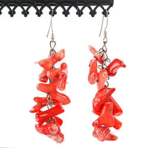 STERLING SILVER AND CORAL EARRINGS