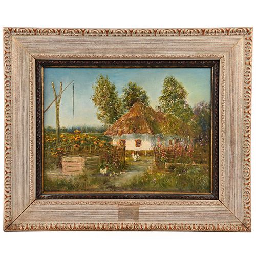 FRAMED OIL ON CANVAS, COUNTRY COTTAGE