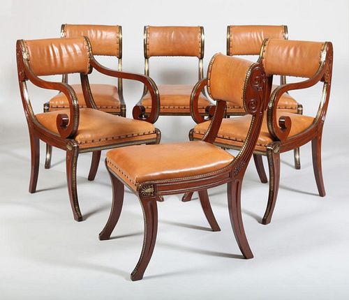 SUITE OF CONTINENTAL BRASS-MOUNTED MAHOGANY SEAT FURNITURE