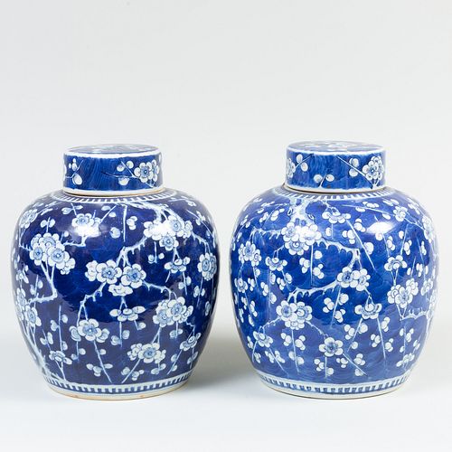 Two Chinese  Blue and White Porcelain Ginger Jars and Covers