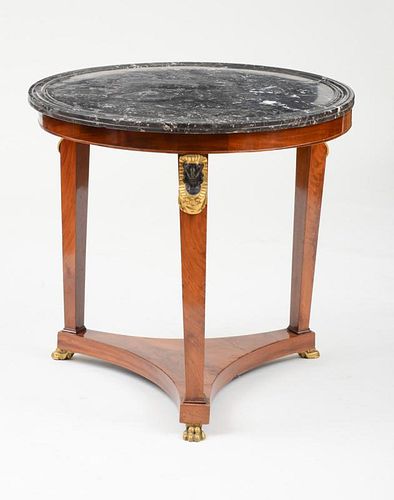 EMPIRE GILT-METAL-MOUNTED MAHOGANY CENTER TABLE WITH MARBLE TOP