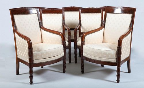 SUITE OF EMPIRE CARVED MAHOGANY SEAT FURNITURE