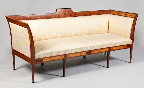 SWEDISH NEOCLASSICAL MAHOGANY AND FRUITWOOD MARQUETRY SETTEE