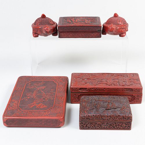 Group of Four Chinese Cinnabar Lacquer Boxes