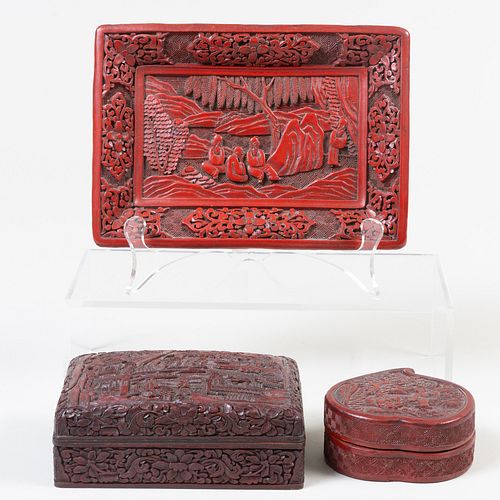 Group of Chinese Cinnabar Objects