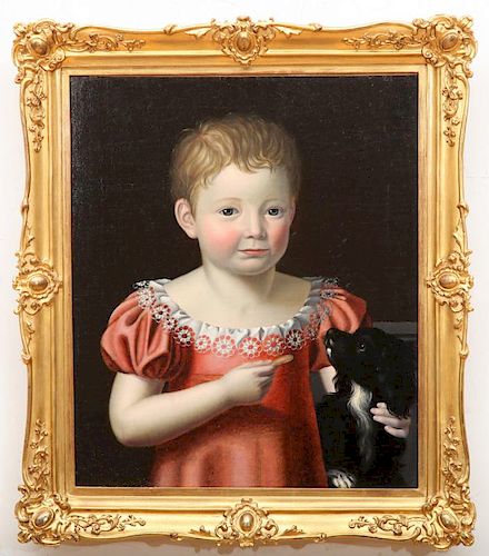 ENGLISH SCHOOL: PORTRAIT OF A GIRL AND HER DOG