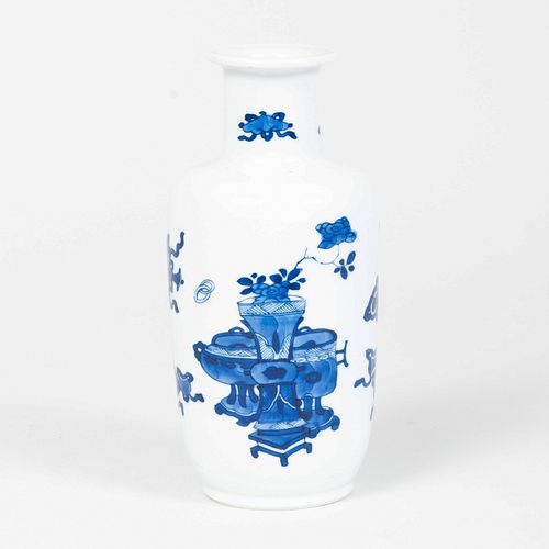 Chinese Blue and White Porcelain Baluster Vase Decorated with Scholar's Objects