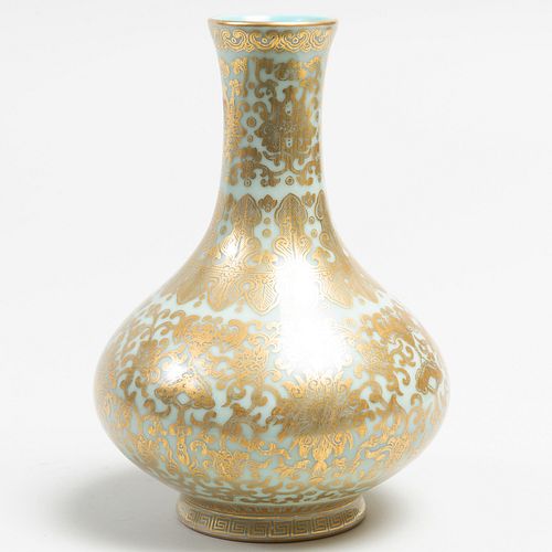 Chinese Celadon Porcelain Gilt-Decorated Vase