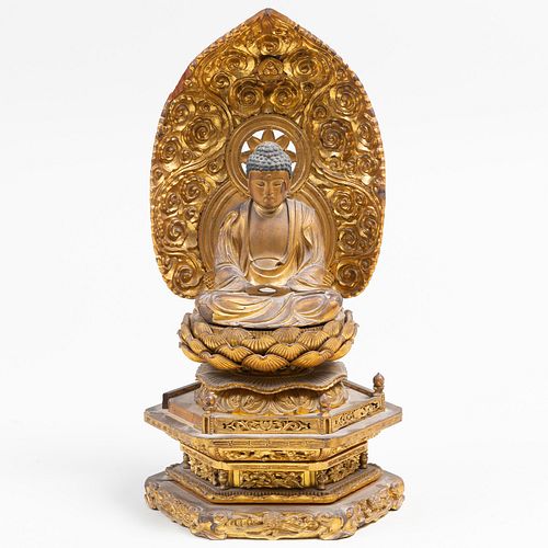 Chinese Gilt-Laquered Seated Buddha on Stand