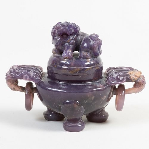 Chinese Carved Amethyst Censer and Cover