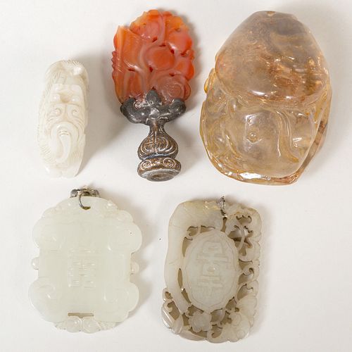 Group of Chinese Pale Green Jade and Hardstone Objects