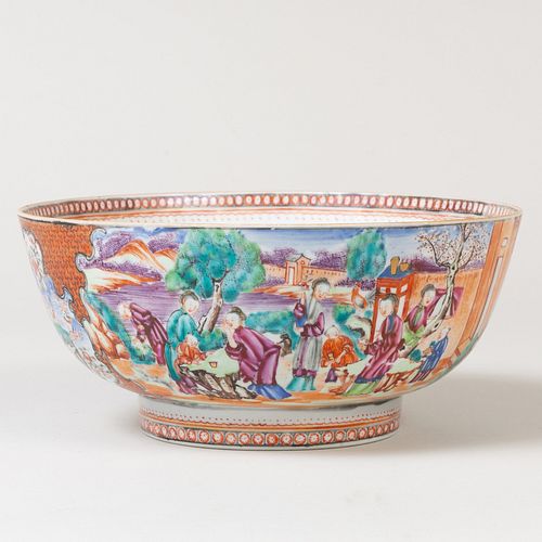 Chinese Export Porcelain Mandarin Palette Punch Bowl
