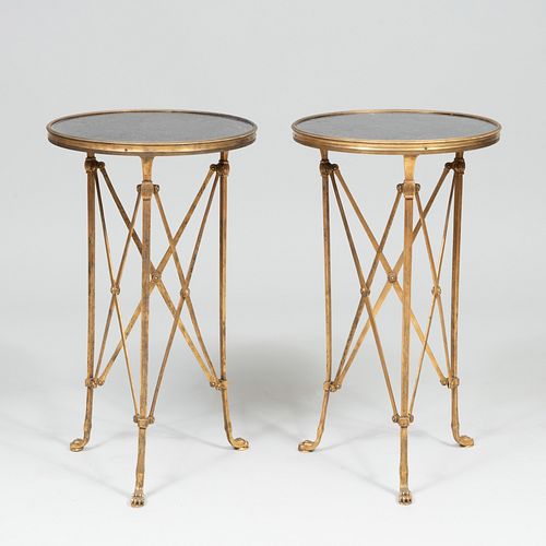 Pair of Directoire Style Gilt-Bronze and Fossilized Marble Mounted Circular Guèridons