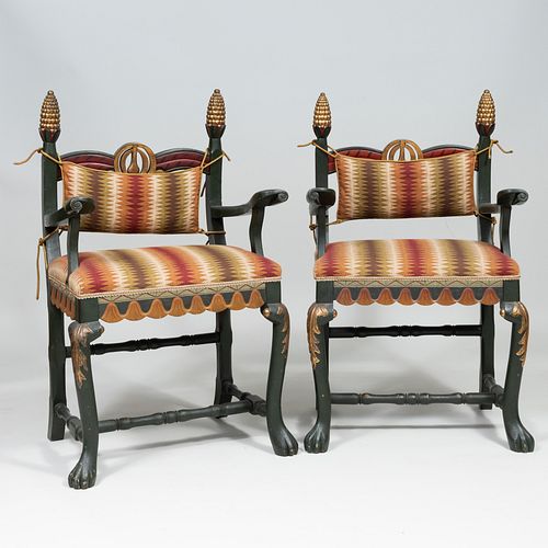 Pair of Swedish Painted and Parcel-Gilt Armchairs, Signed John Tesch, 1897