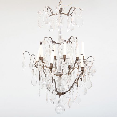 Louis XV Style Bronze and Brass-Mounted Glass Twelve Light Chandelier