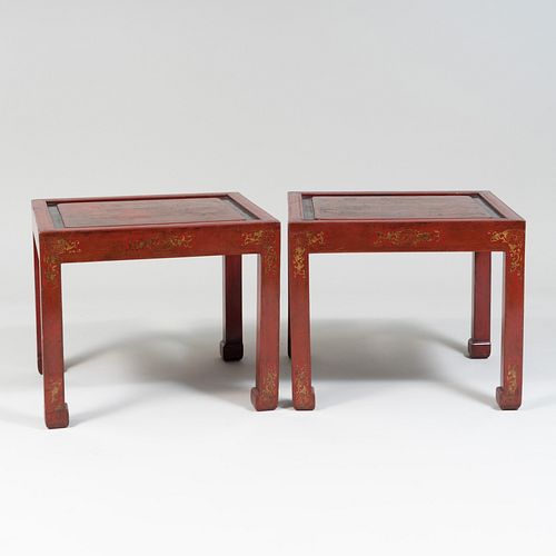 Pair of Chinese Export Red Lacquer and Parcel-Gilt Side Tables