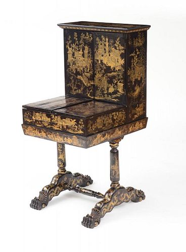 CHINESE EXPORT LACQUER WRITING CABINET ON STAND