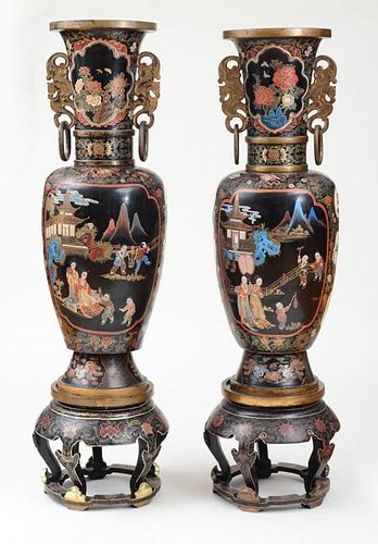 PAIR OF JAPANESE LARGE LACQUER URNS