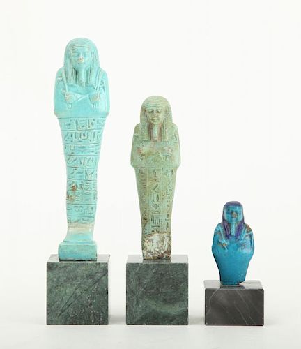 THREE EGYPTIAN TURQUOISE-GLAZED FAIENCE USHABTI