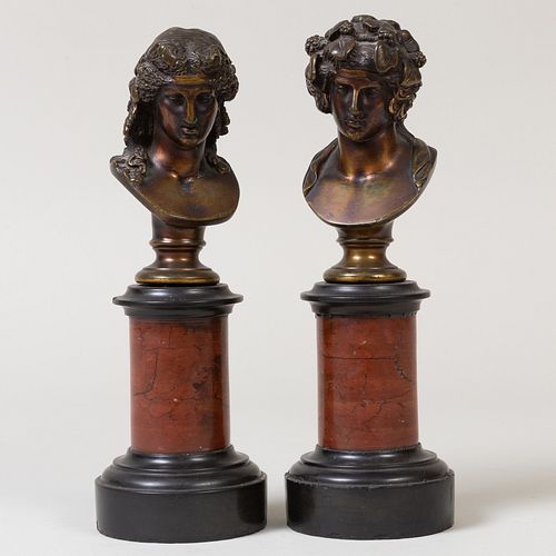 Pair of French Bronze Busts of Apollo and Eros