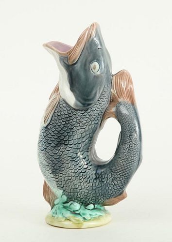 MAJOLICA LEAPING FISH-FORM WATER PITCHER