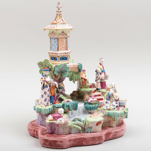 Continental Porcelain Chinoiserie Pagoda and Waterfall Figure Group