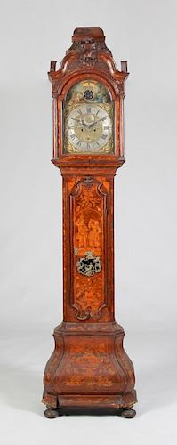 DUTCH ROCOCO WALNUT AND FRUITWOOD MARQUETRY TALL-CASE CLOCK