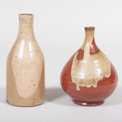 Two Japanese Glazed Earthenware Vases