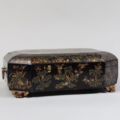 Chinese Export Gilt-Decorated Black Lacquer Games Box