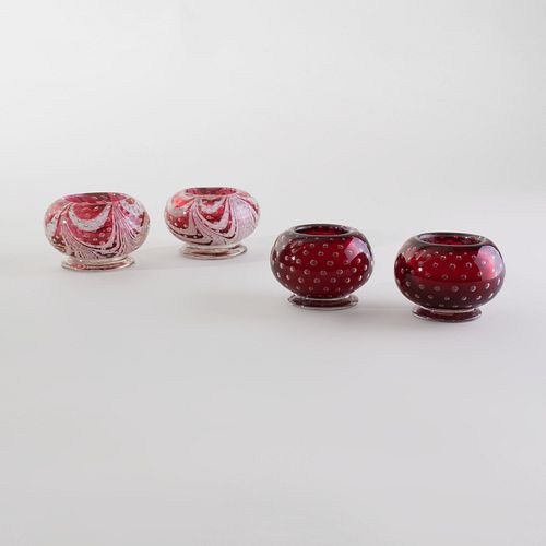 Two Pairs of Internally Decorated Glass Rose Bowls