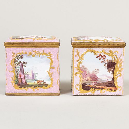Two English Pink Ground Enamel Boxes