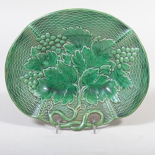 Davenport Green Glazed Porcelain Basket Weave Dish