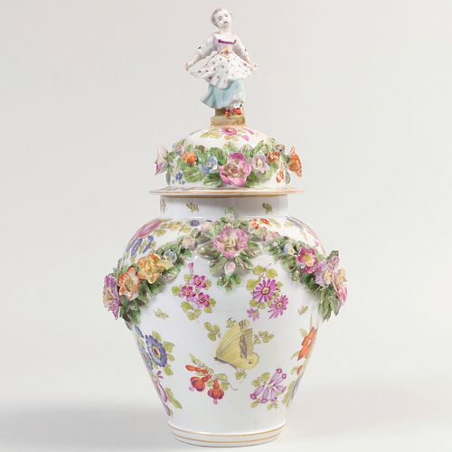 Continental Porcelain Vase and Cover with Figural Finial