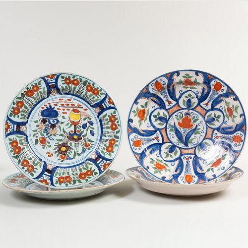 Two Pairs of Polychrome Delft Chargers