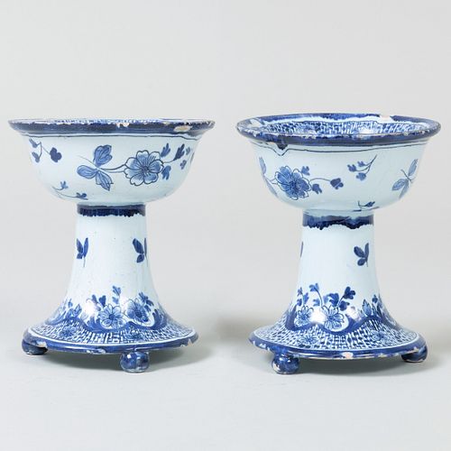Pair of Dutch Blue and White Delft Stem Cups