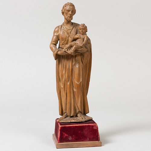 Italian Carved Wood Figure of Joseph and the Infant Christ