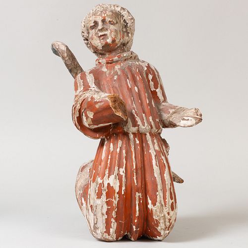 South German Polychrome Carved Wood Figure of an Angel