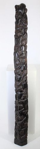 Tall Hand Carved Wooden Piece of African Figures