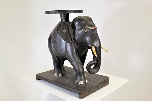 Carved Wooden Elephant Plant Stand