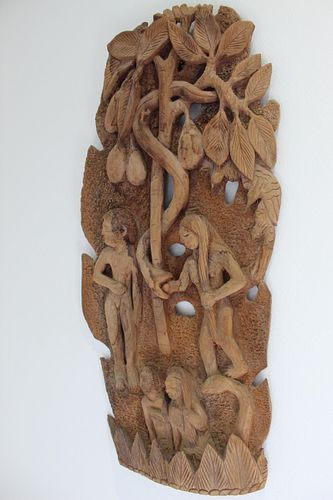 Carved Wooden Sculpture of Adam and Eve